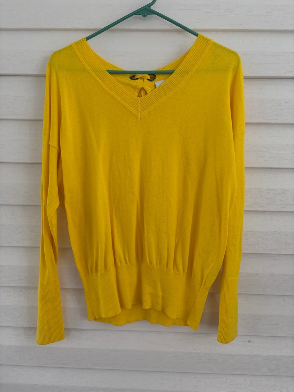 Cabi S Canary Yellow V Neck Tie Back Lightweight Sweater